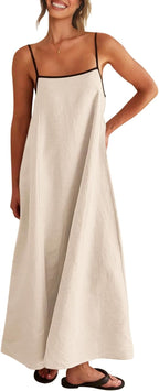 Vestido maxi de mujer Martina – lino, tirantes finos, espalda descubierta, casual