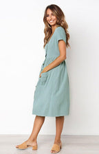 Laura Robe Midi Femme – Robe d’Été Décontractée avec Poches et Col V