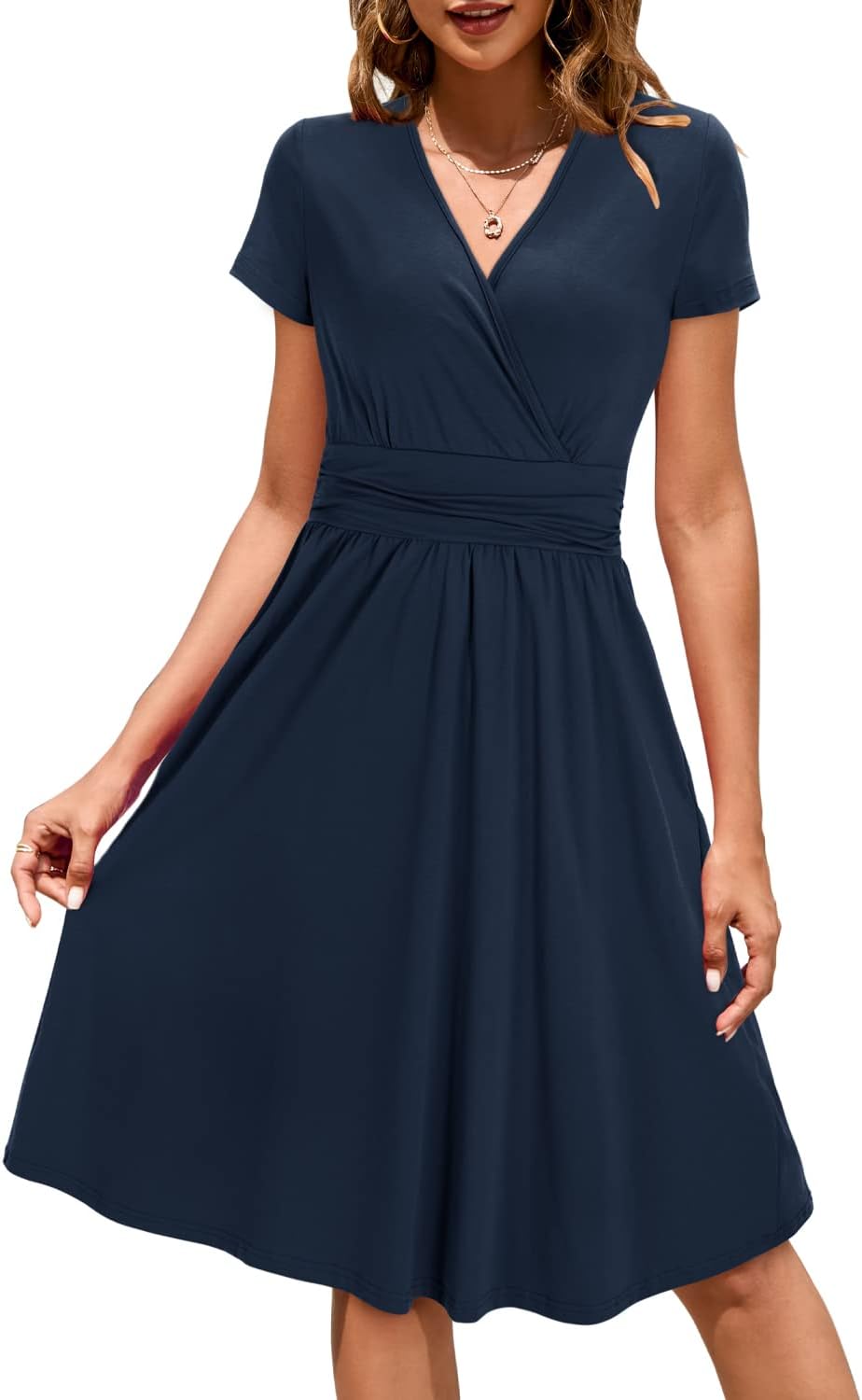 Elena vestido midi floral para mujer – vestido de verano con escote en V y bolsillos