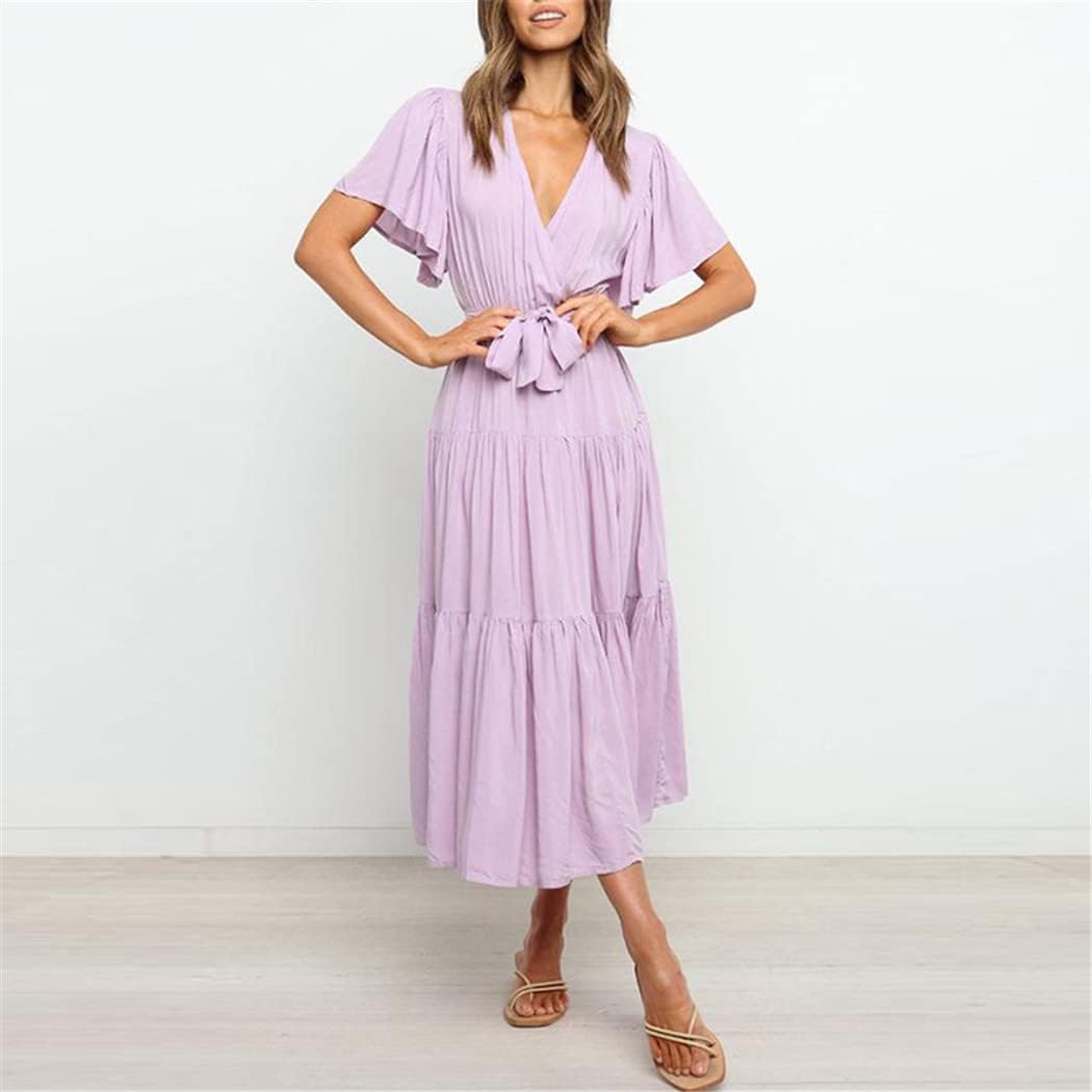 Elisa Vestito Maxi Boho da Donna – Abito Estivo Elegante con Vita Alta e Volant