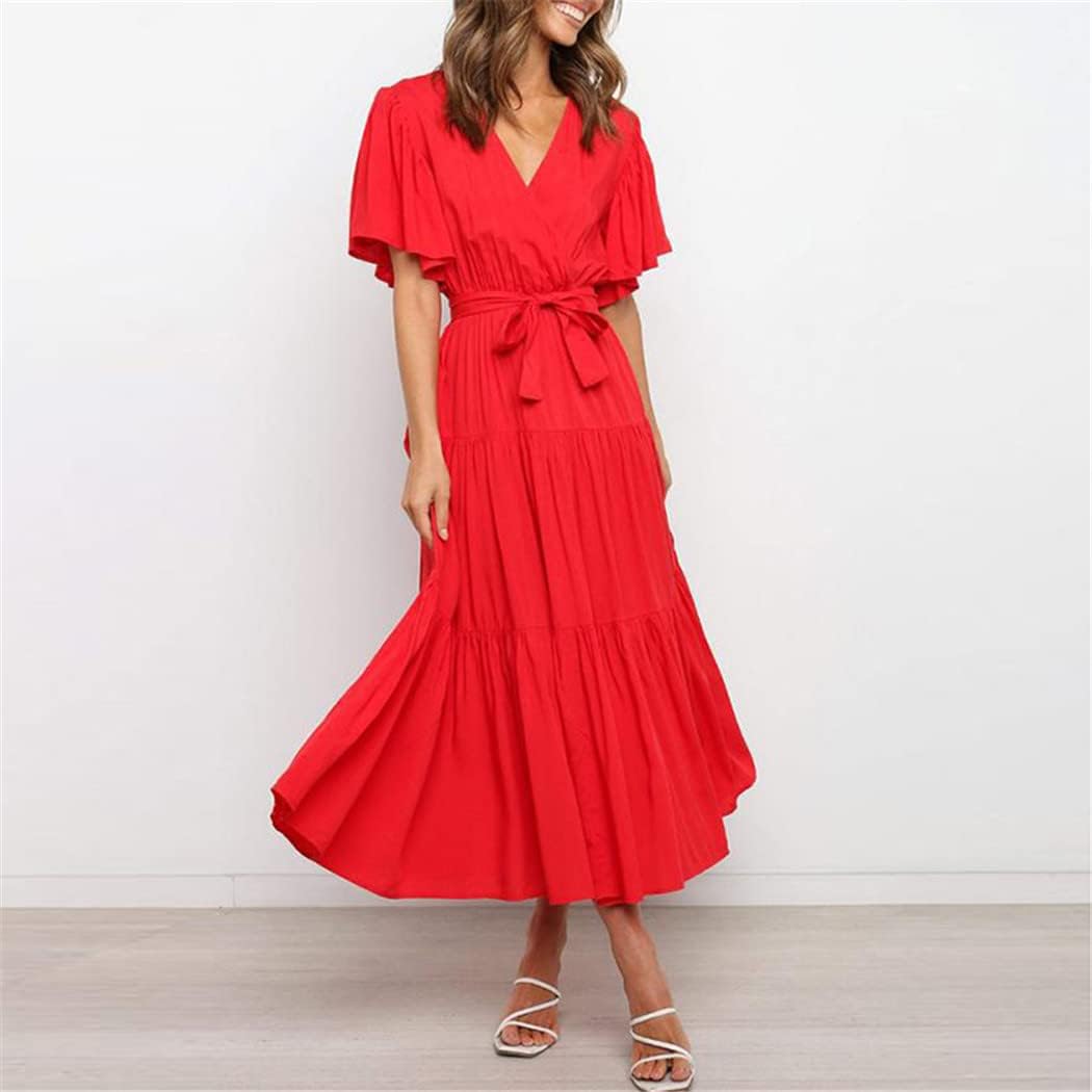 Elisa Vestito Maxi Boho da Donna – Abito Estivo Elegante con Vita Alta e Volant