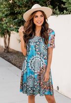 Laura Women's Summer Dress – Short Sleeves, Floral A-Line, Casual Pockets