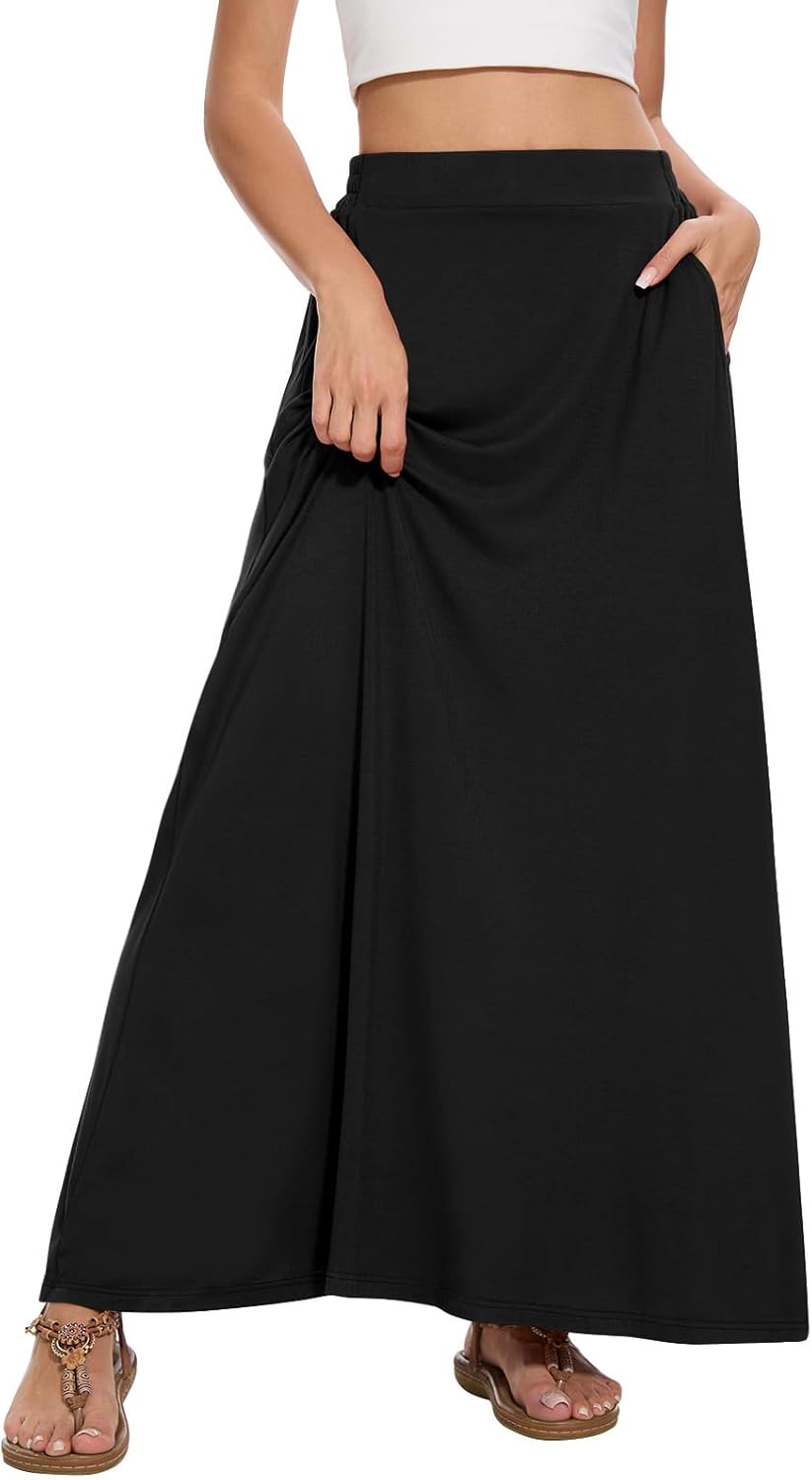 Falda larga maxi para mujer Nina – Falda larga fluida de cintura alta con bolsillos