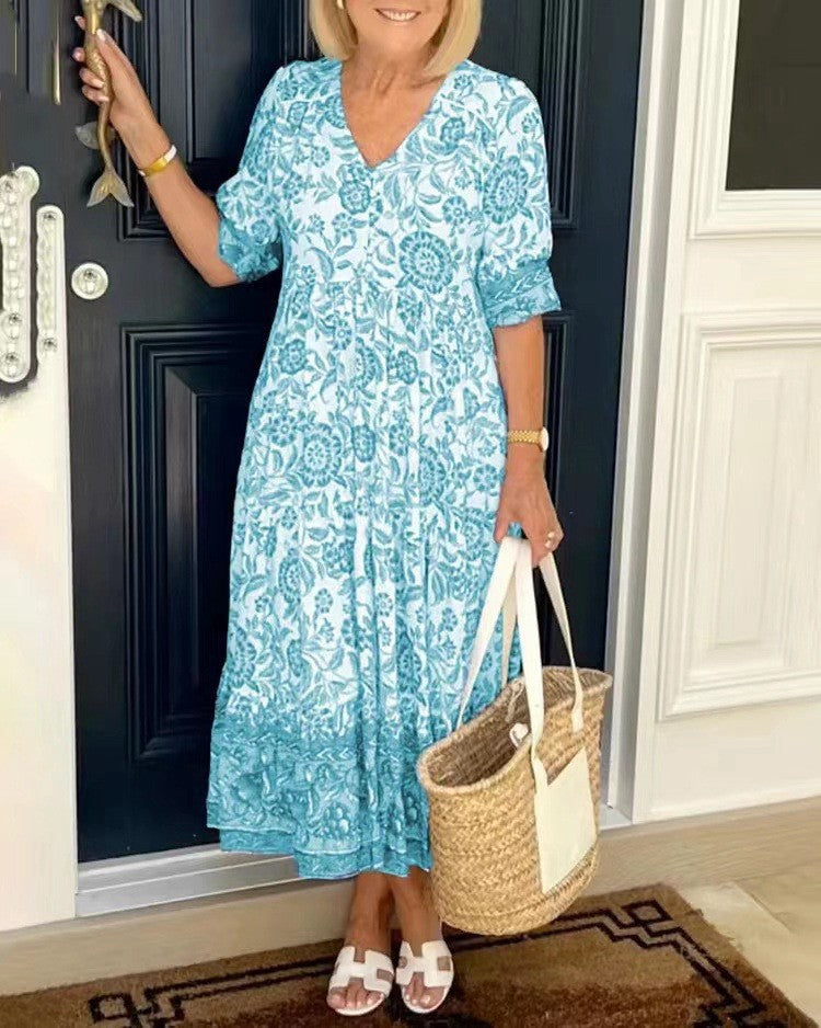 Trina Abito Donna Maxi Floreale – Vestito Scollo V Leggero Elegante Casual