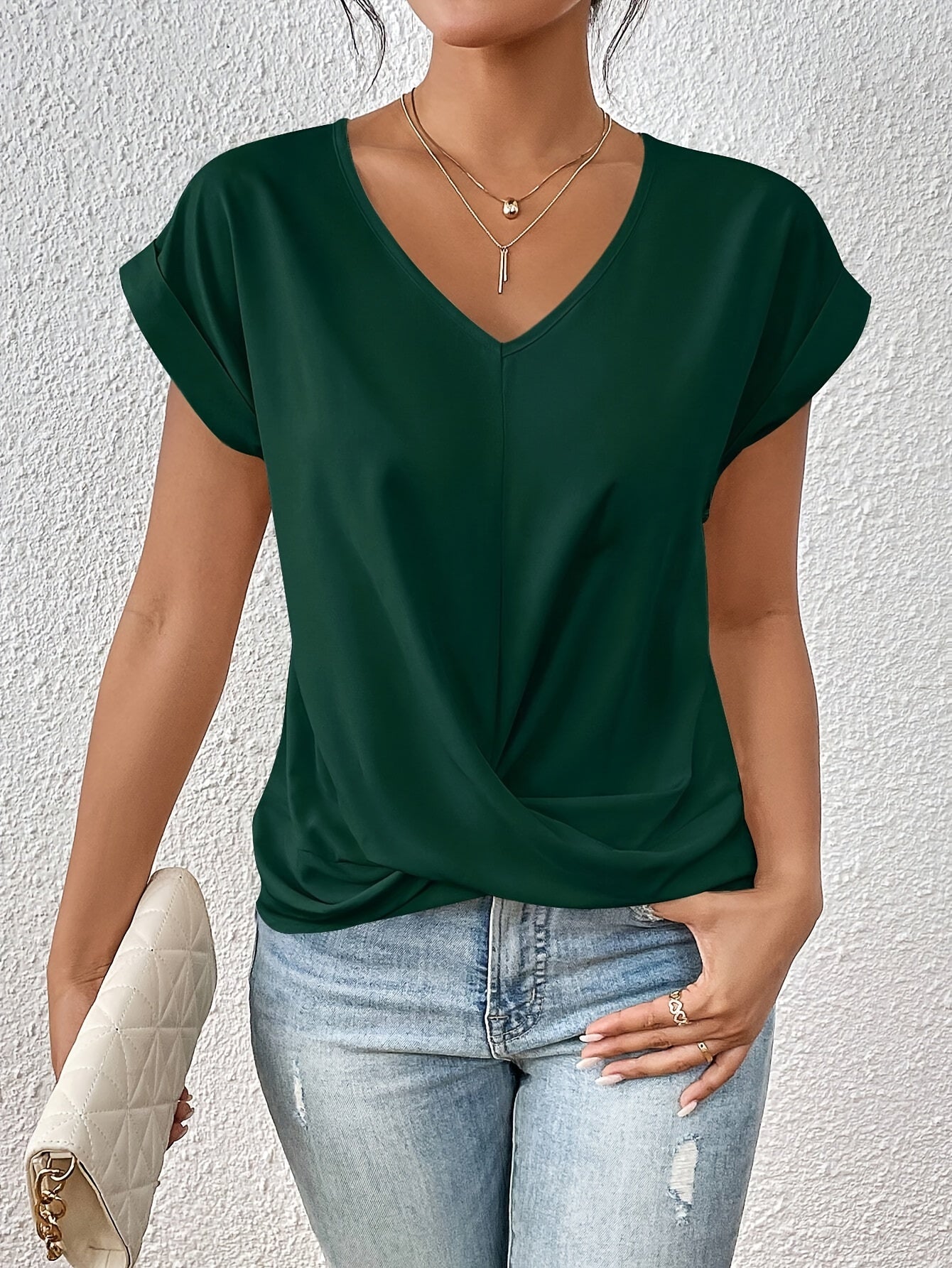 Yasmine Top Donna – Scollo a V con Nodo, Vestibilità Elegante & Comfort Quotidiano
