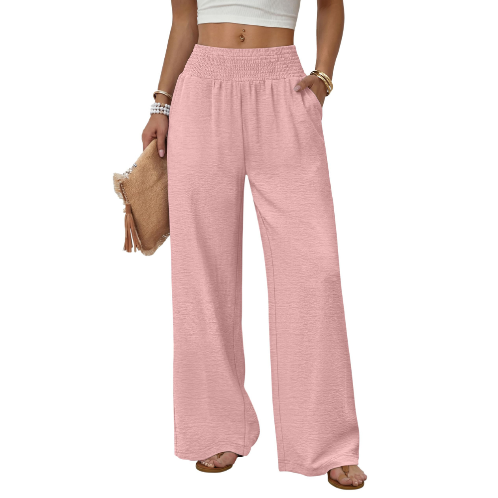 Elena Pantaloni Wide Leg Donna – Modello a Vita Alta con Tasche
