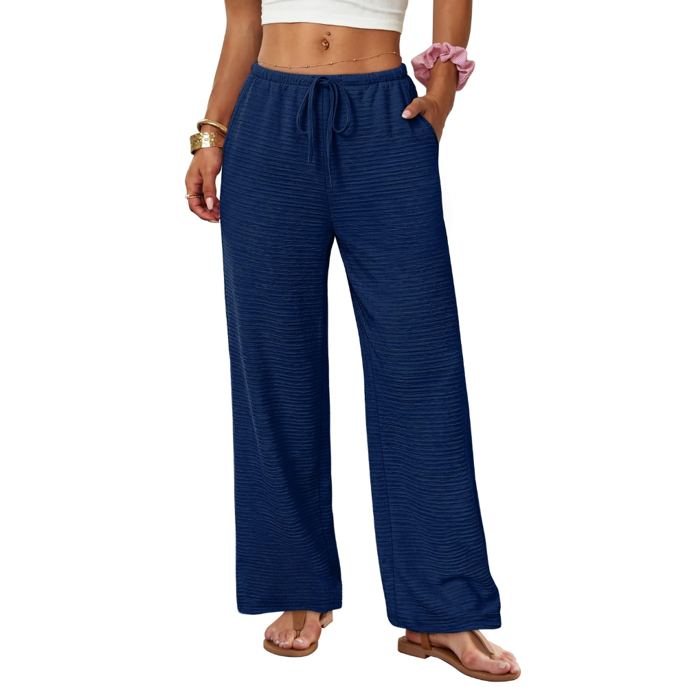 Celeste Pantaloni Palazzo Donna – Modello Wide Leg con Coulisse e Tasche Profonde