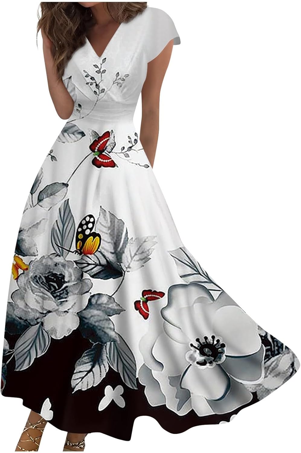 Valeria Vestito Elegante da Donna – Abito Lungo Floreale con Scollo V e Corsetto