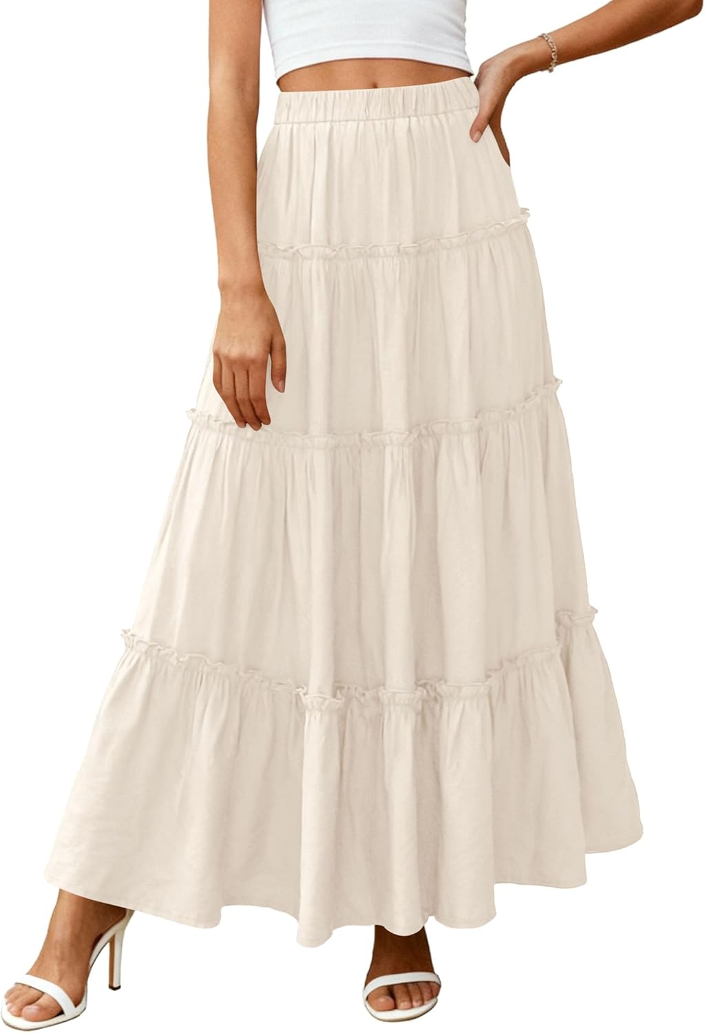 Falda Layza Donna Maxi – Falda Larga Boho con Volantes y Cintura Alta Elástica