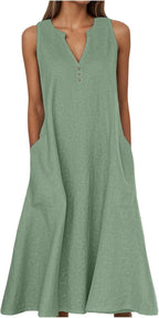 Giulia Robe Maxi en Lin pour Femme – Robe d'Été Sans Manches avec Poches