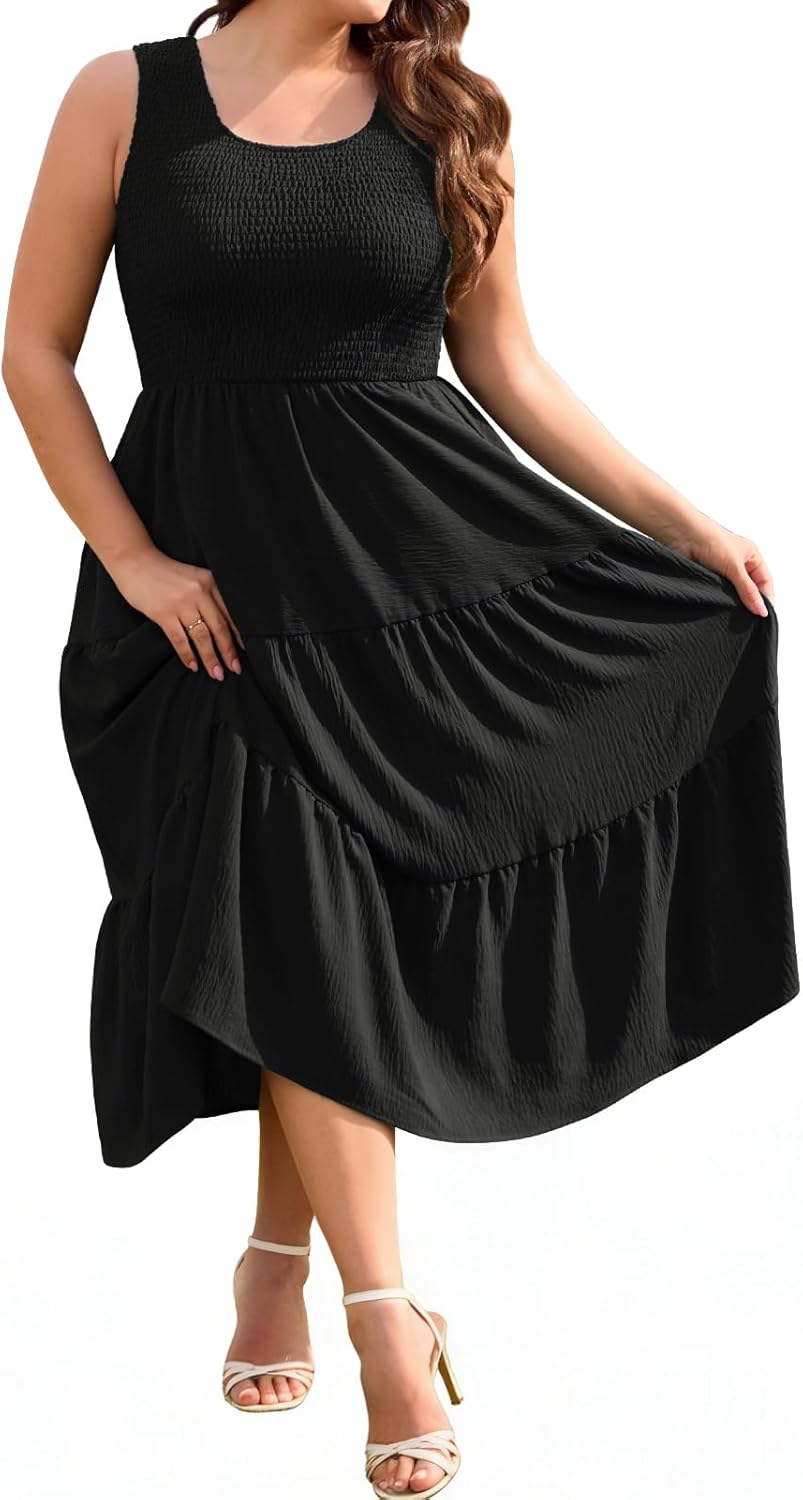 Harra Robe Femme Maxi Grande Taille – Col Carré, Smock, Ligne A Estivale