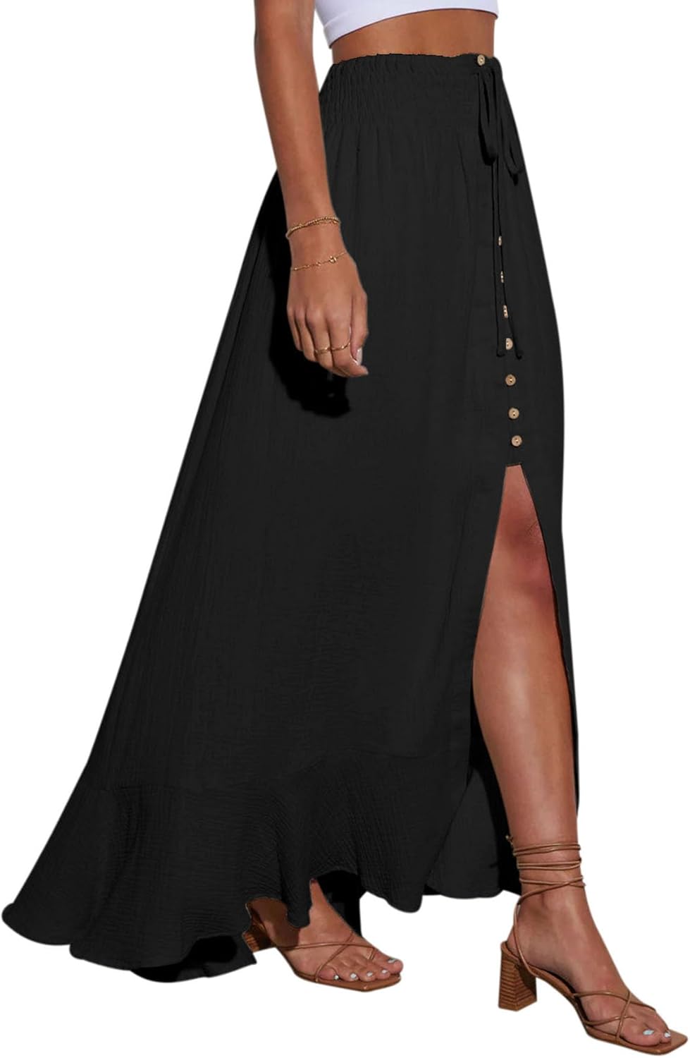Falda Mayen Donna – Falda Maxi de Verano con Botones y Abertura Frontal