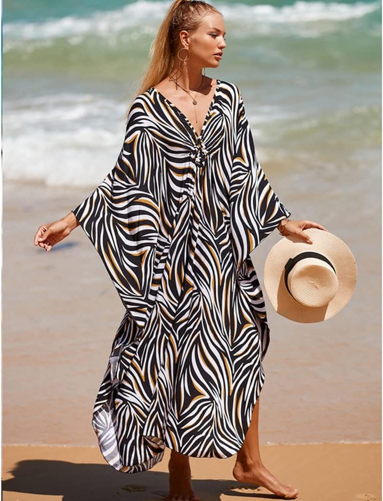 Isabella Caftano Maxi da Donna – Abito Boho da Spiaggia con Scollo V