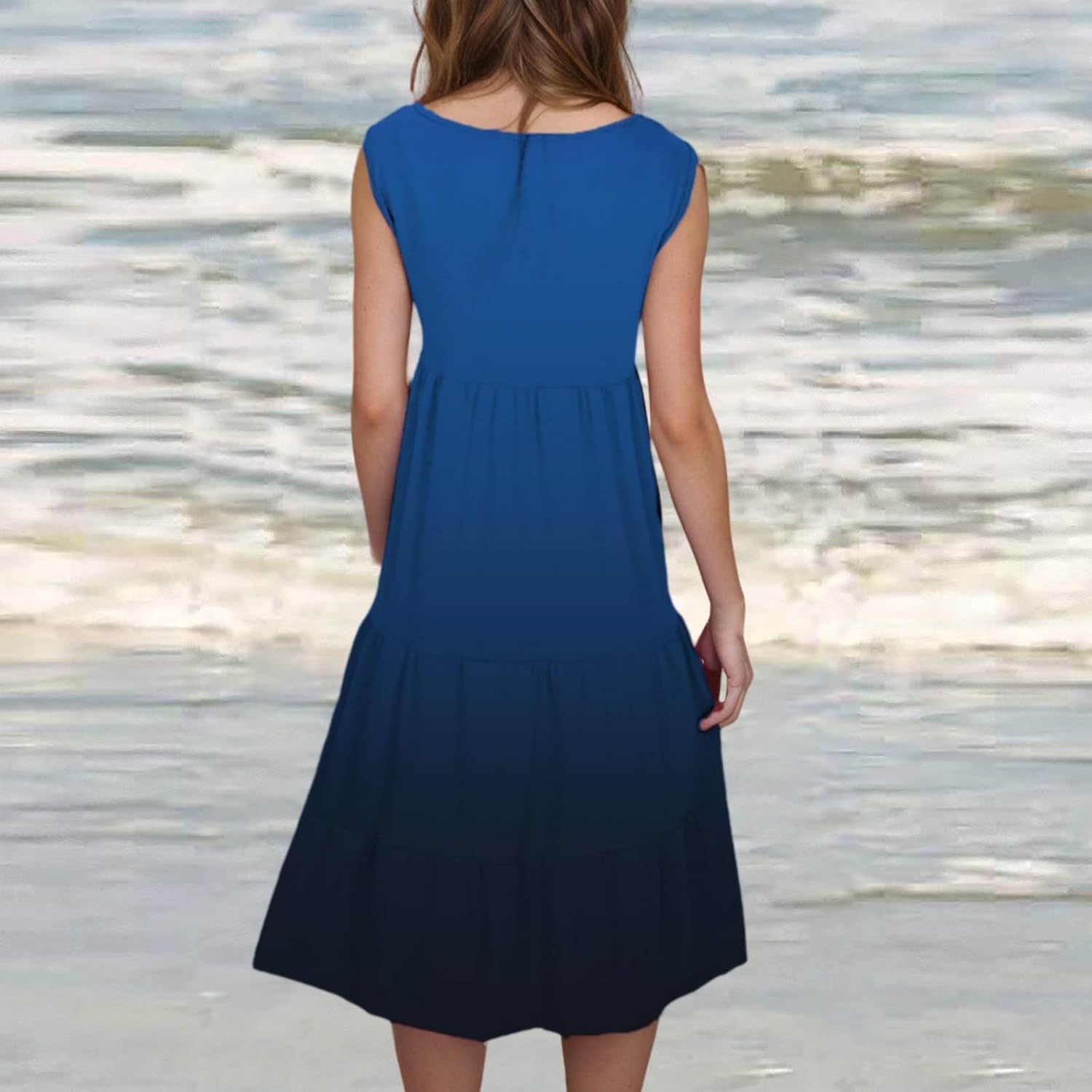 Marta Abito Donna Boho Midi – Vestito Senza Maniche Plissé Plus Size Estivo