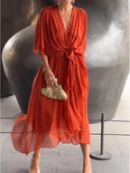 Alessia Vestito Elegante da Donna – Abito Maxi con Scollo V e Vita Alta