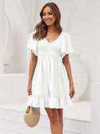 Mani Abito Donna Mini – Scollo V, Maniche Flutter, Smock, Tasche Estivo Chic