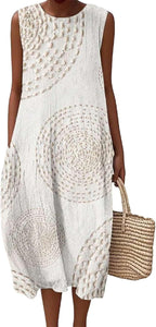Aurora Vestito Maxi in Lino da Donna – Abito Estivo Senza Maniche con Tasche