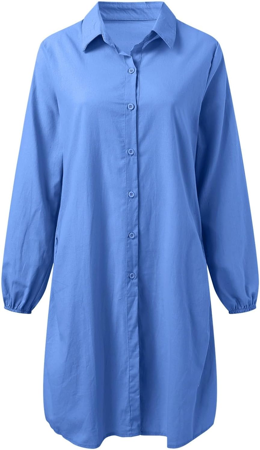 Giada Women's Shirt Dress – Casual Maxi Cotton and Linen Dress with Collar