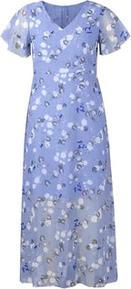 Giulia Robe Femme Maxi Fleurie – Col V, Manches Volants Bohème Élégante d'Été