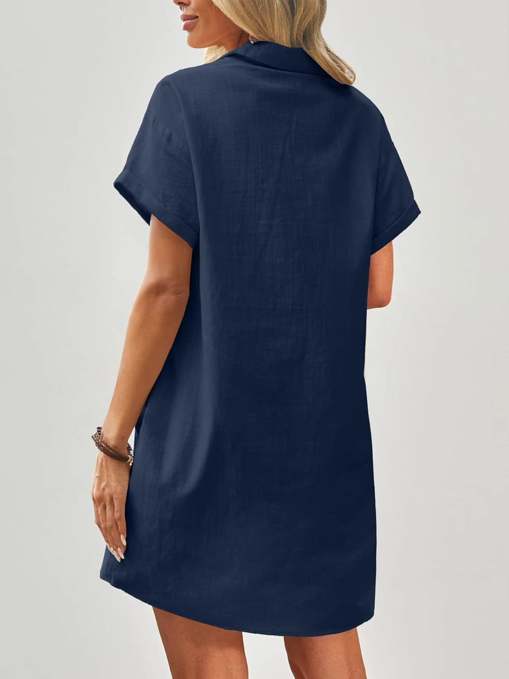Hayne Robe Femme Coton Lin – Manches Courtes, Boutons, Poches Casual Estivale