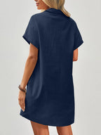 Hayne Robe Femme Coton Lin – Manches Courtes, Boutons, Poches Casual Estivale