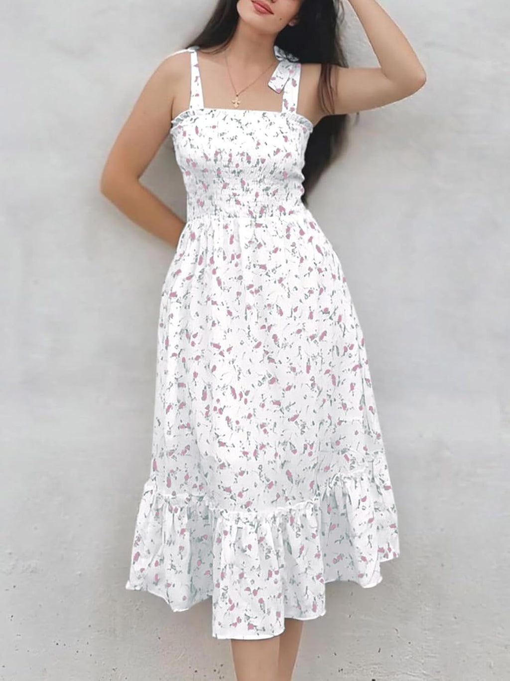 Jaimee Robe Femme Maxi Florale – Bretelles Réglables, Smock, Ligne A Estival
