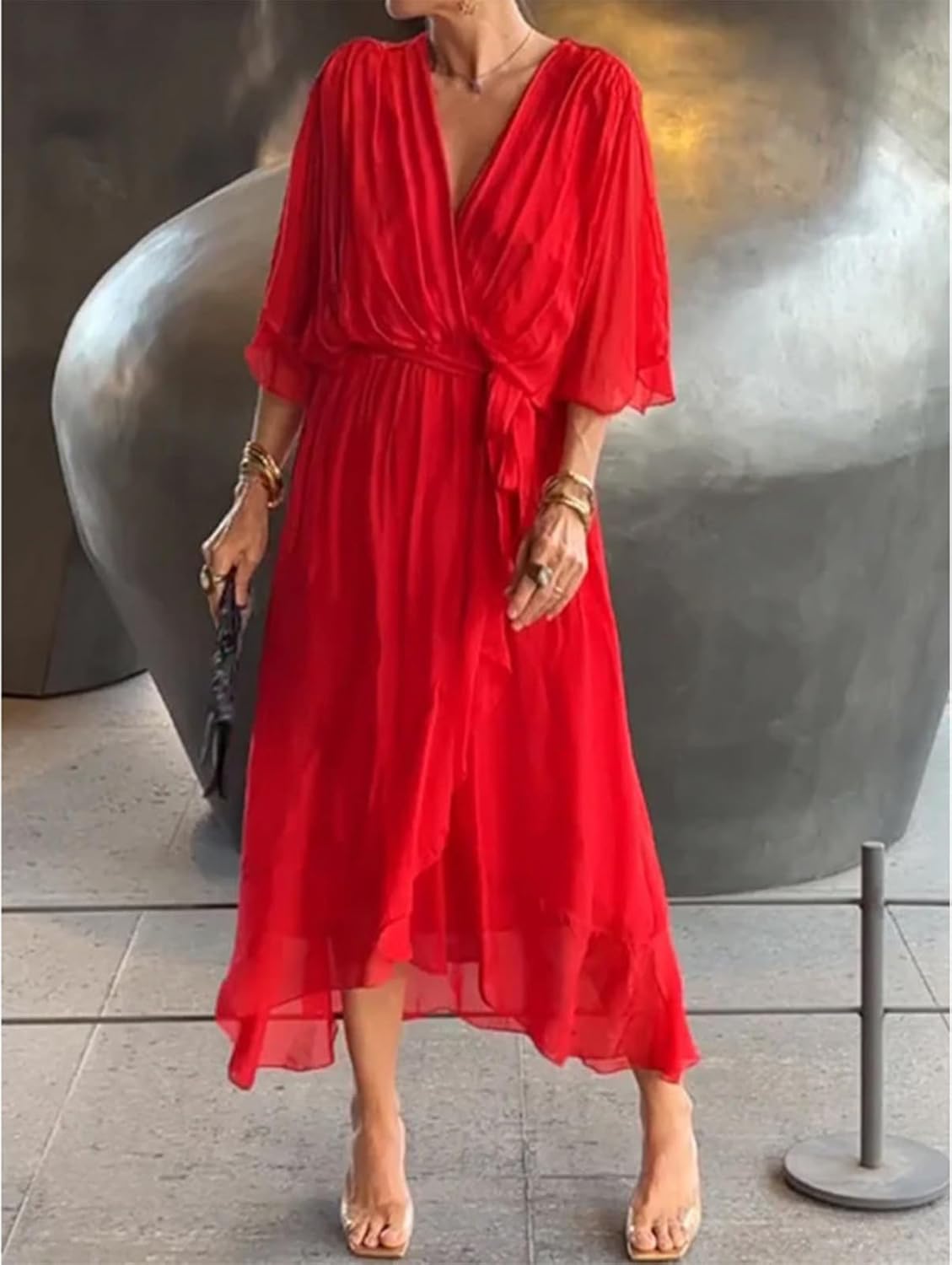 Alessia Elegant Women's Dress – Maxi Dress with V-Neck and High Waist