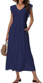 Elena Vestito Midi Floreale da Donna – Abito Estivo con Scollo V e Tasche