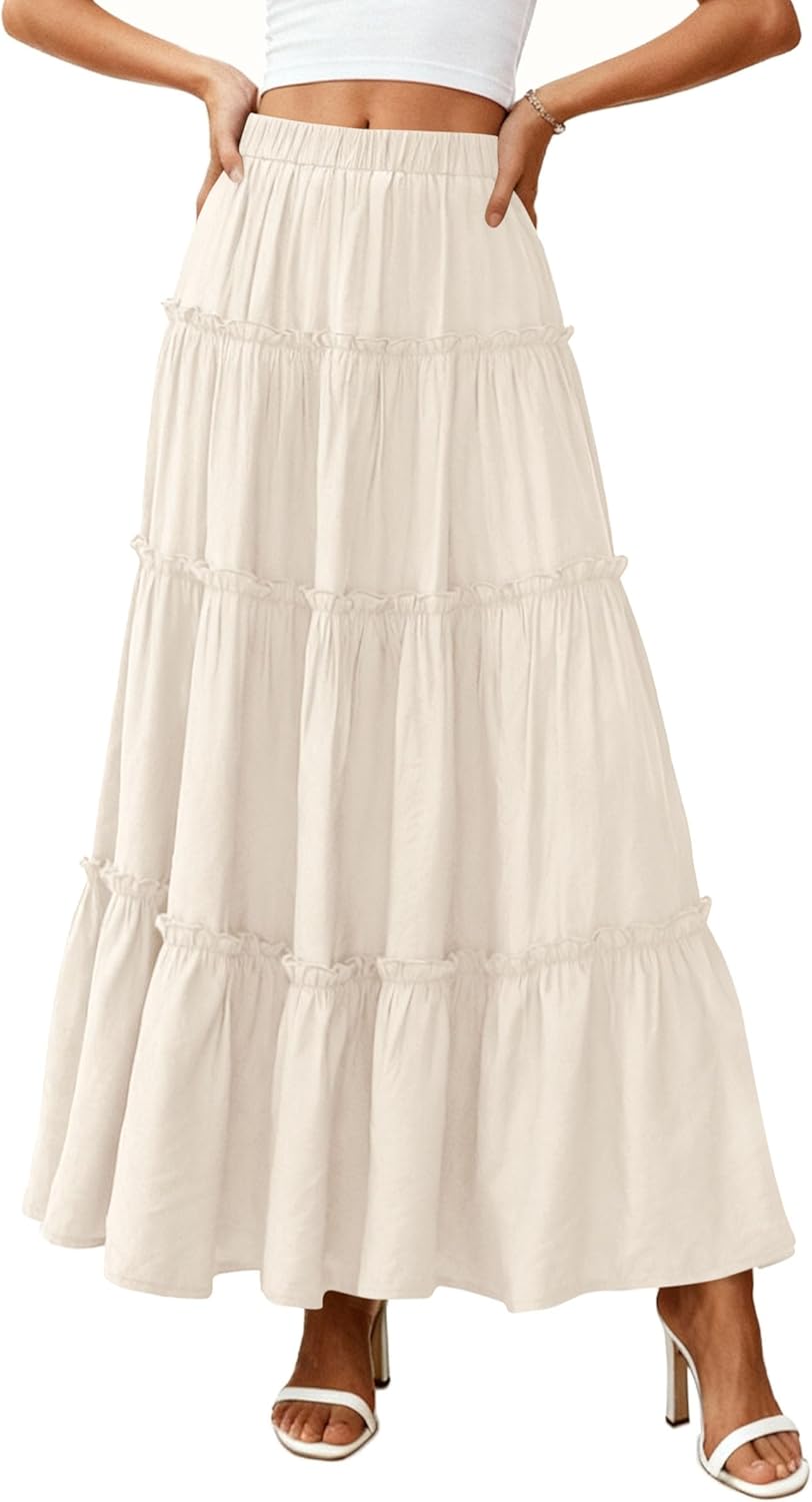 Falda Layza Donna Maxi – Falda Larga Boho con Volantes y Cintura Alta Elástica