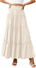 Falda Layza Donna Maxi – Falda Larga Boho con Volantes y Cintura Alta Elástica