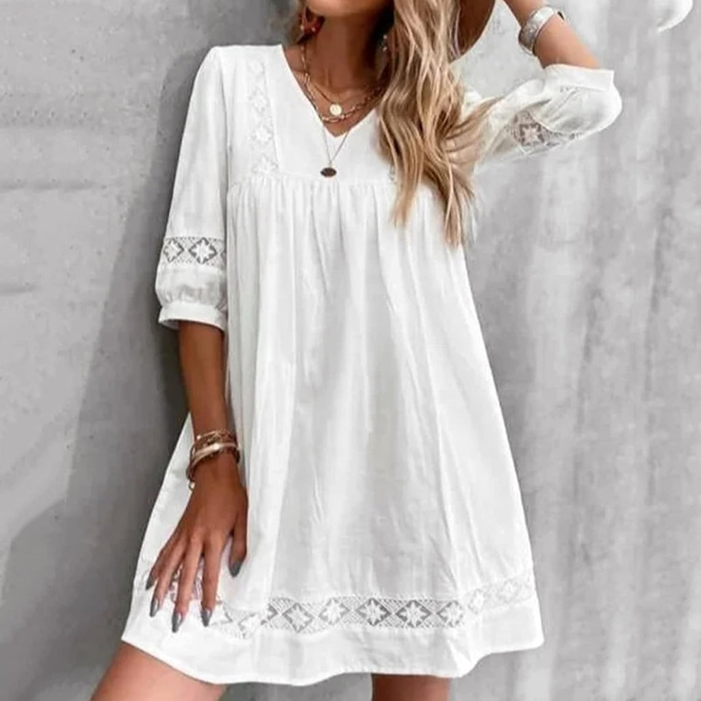 Clara Vestito Midi Estivo da Donna – Abito Elegante in Lino con Pieghe Casual Chic