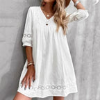 Clara Vestito Midi Estivo da Donna – Abito Elegante in Lino con Pieghe Casual Chic