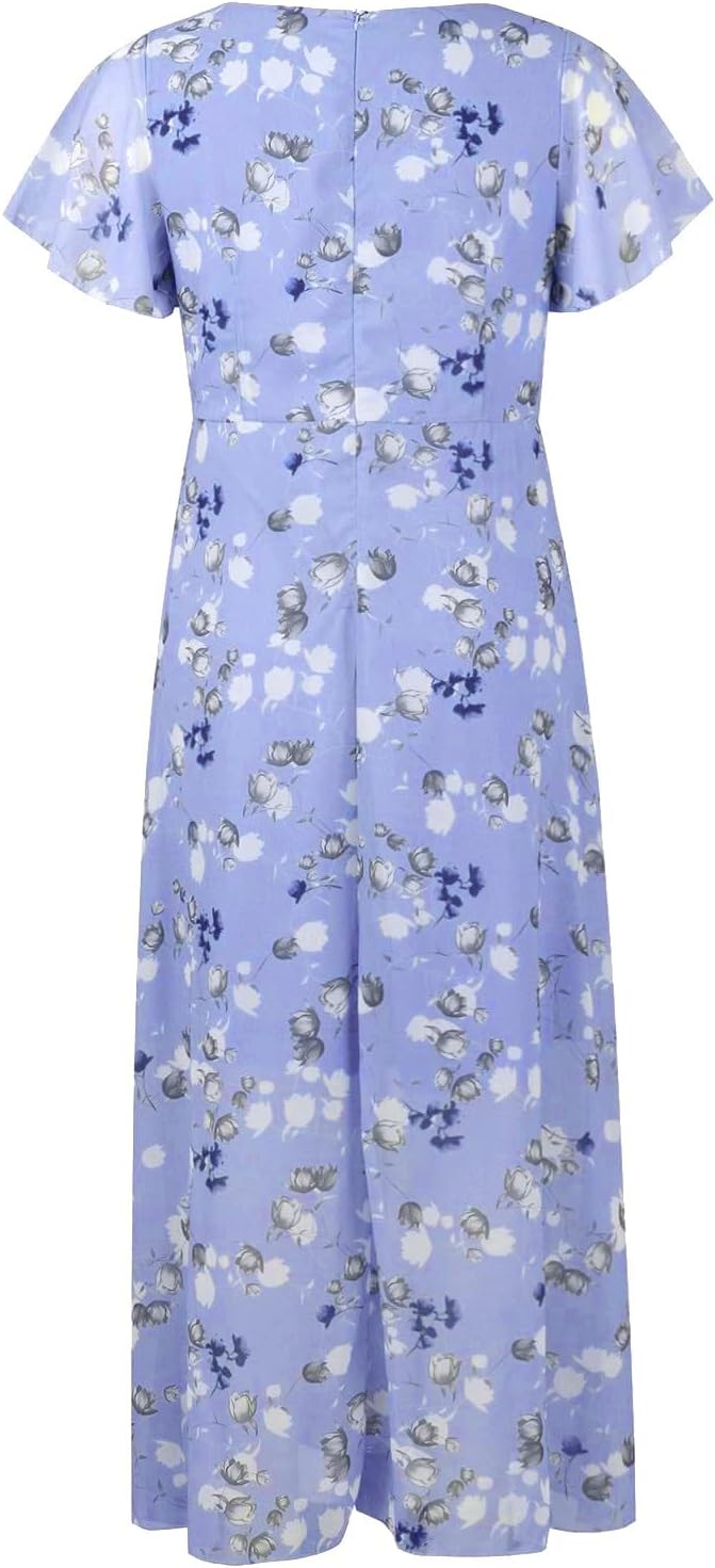 Giulia Robe Femme Maxi Fleurie – Col V, Manches Volants Bohème Élégante d'Été