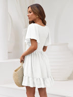 Mani Abito Donna Mini – Scollo V, Maniche Flutter, Smock, Tasche Estivo Chic