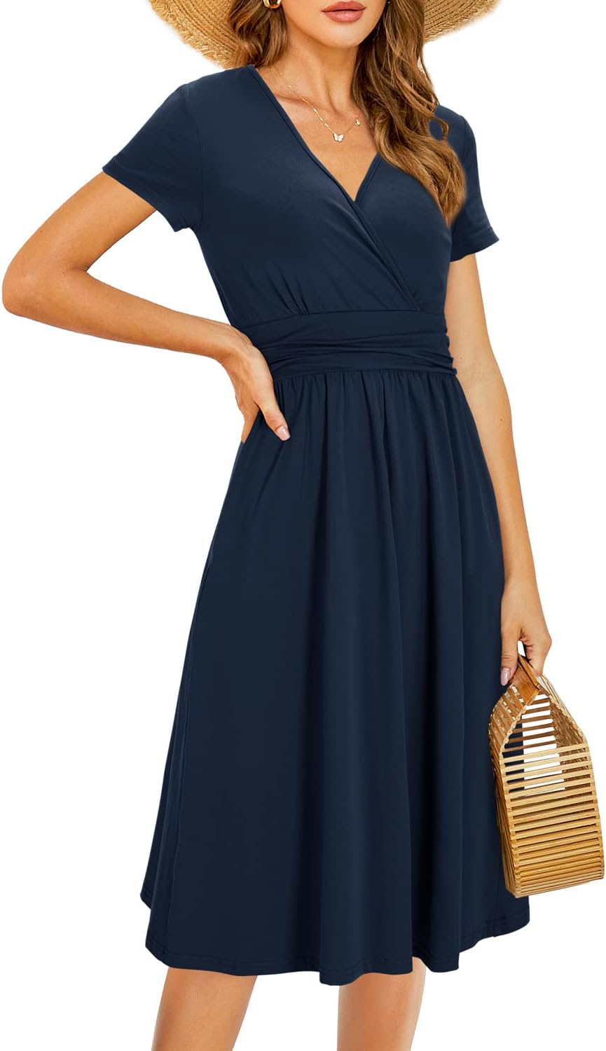 Elena vestido midi floral para mujer – vestido de verano con escote en V y bolsillos