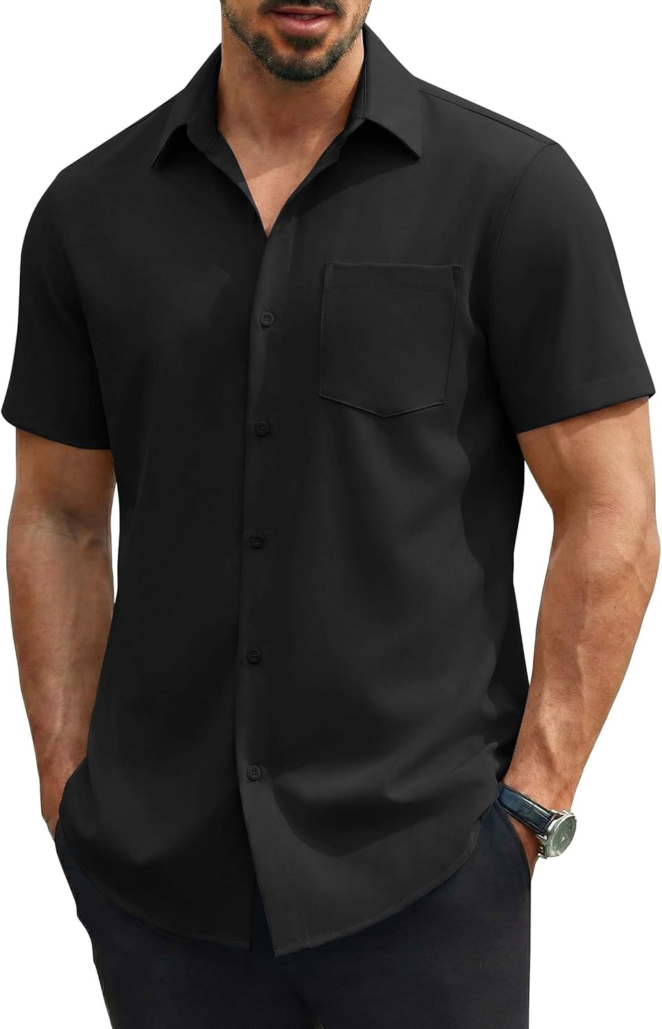 Joseph Men's Stretch Shirt – Summer Short Sleeve Shirt with Pocket