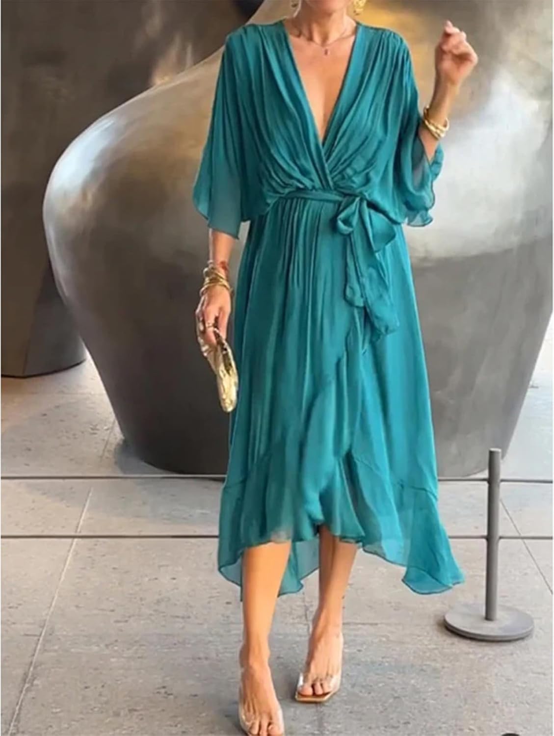 Alessia Elegant Women's Dress – Maxi Dress with V-Neck and High Waist
