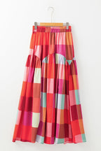Clara Gonna Maxi Donna a Quadri Multicolor – Gonna Lunga Fluida a Vita Alta