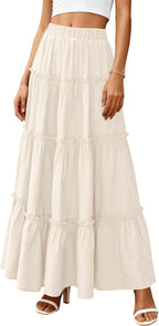 Falda Layza Donna Maxi – Falda Larga Boho con Volantes y Cintura Alta Elástica