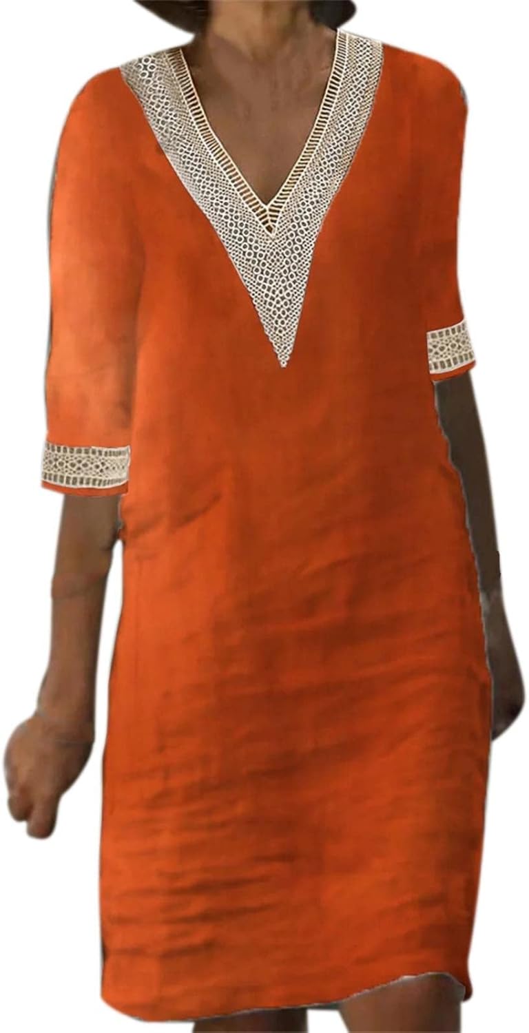 Valentina Robe Midi d'Été pour Femme – Robe Bohème Élégante avec Dentelle et Col en V
