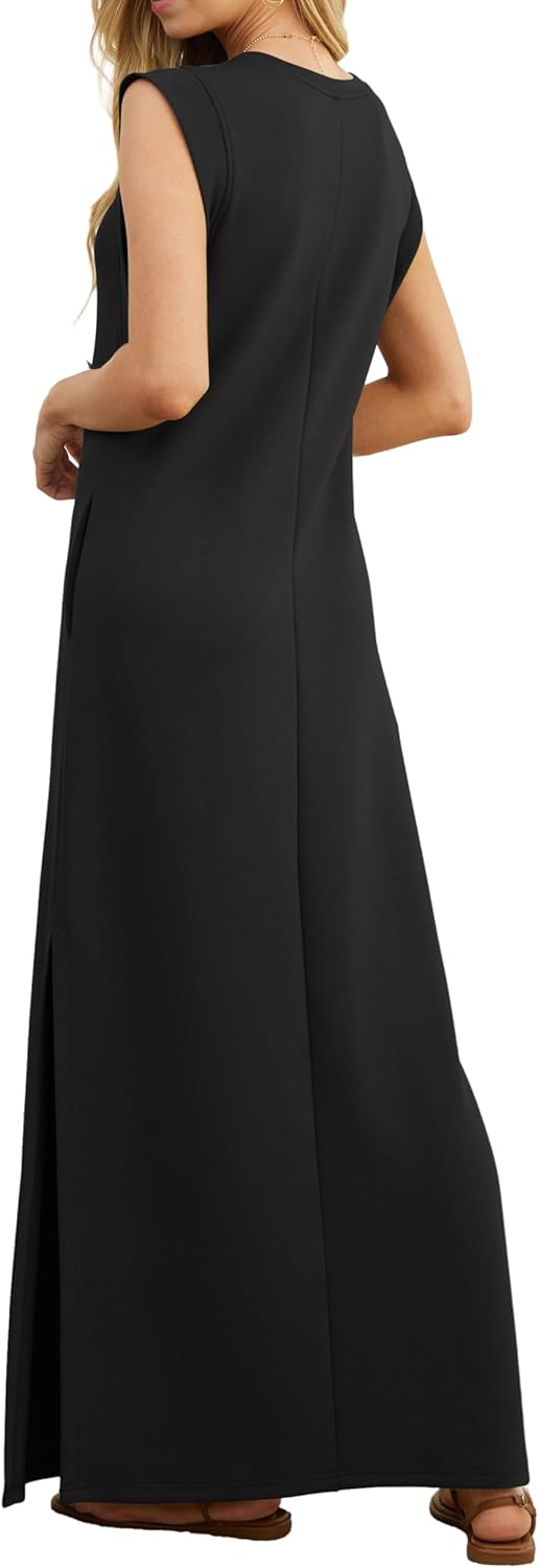 Charlotte Robe Maxi Femme – Robe Élégante Sans Manches avec Fente et Poches