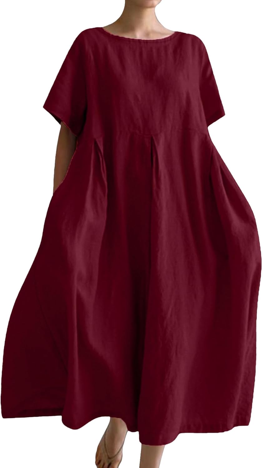 Giulia Robe Maxi d'Été pour Femme – Robe Décontractée en Coton avec Col Rond