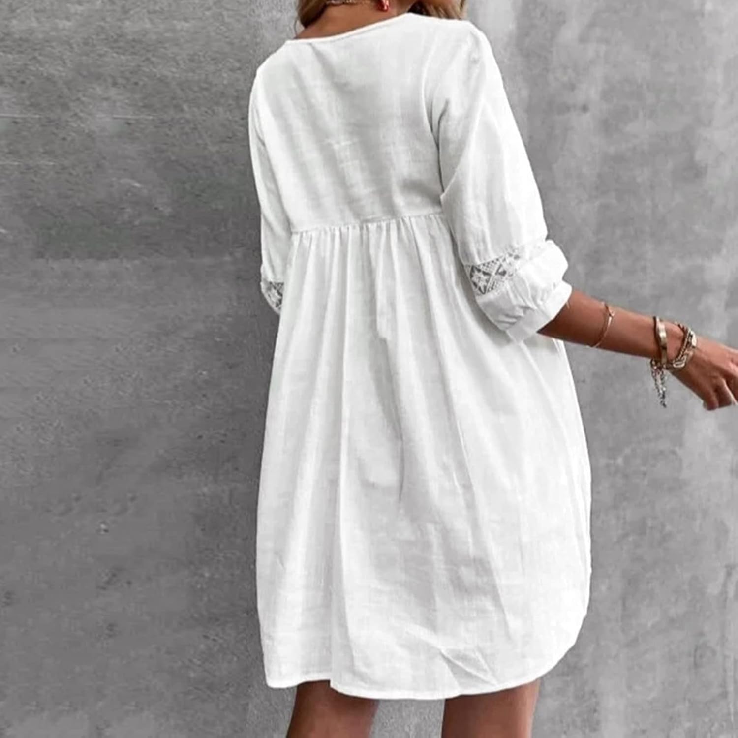 Clara Vestito Midi Estivo da Donna – Abito Elegante in Lino con Pieghe Casual Chic