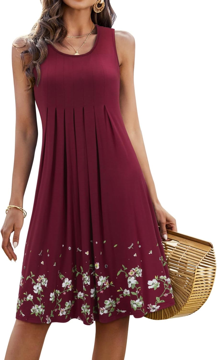 Aurora Vestito Midi Estivo da Donna – Abito Floreale Senza Maniche Casual da Spiaggia