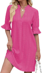 Samantha Abito Camicia Donna – Vestito Estivo Casual con Scollo a V e Maniche Corte