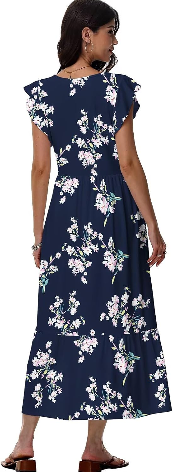 Sonya Vestito Floreale da Donna – Abito Midi Estivo con Scollo V e Tasche