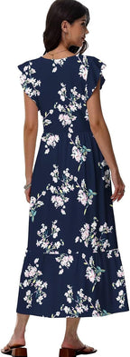 Sonya Vestito Floreale da Donna – Abito Midi Estivo con Scollo V e Tasche