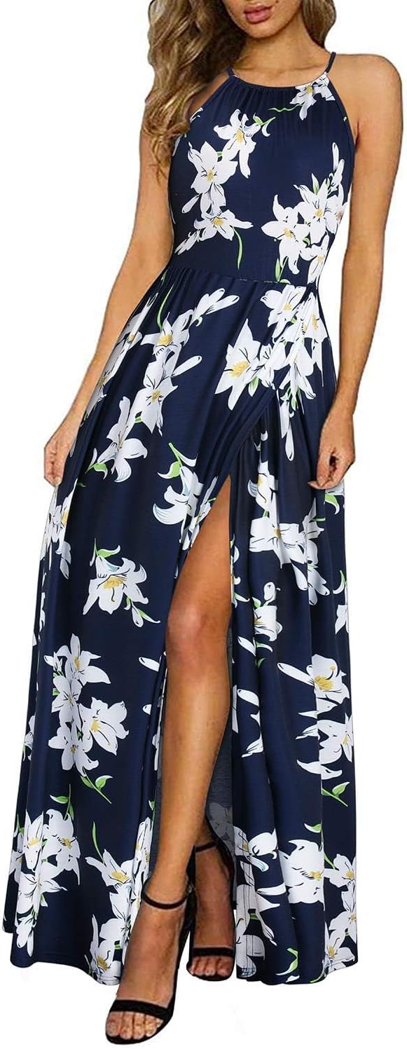 Valentina Vestito Maxi Floreale da Donna – Abito Elegante Halter Estivo da Spiaggia