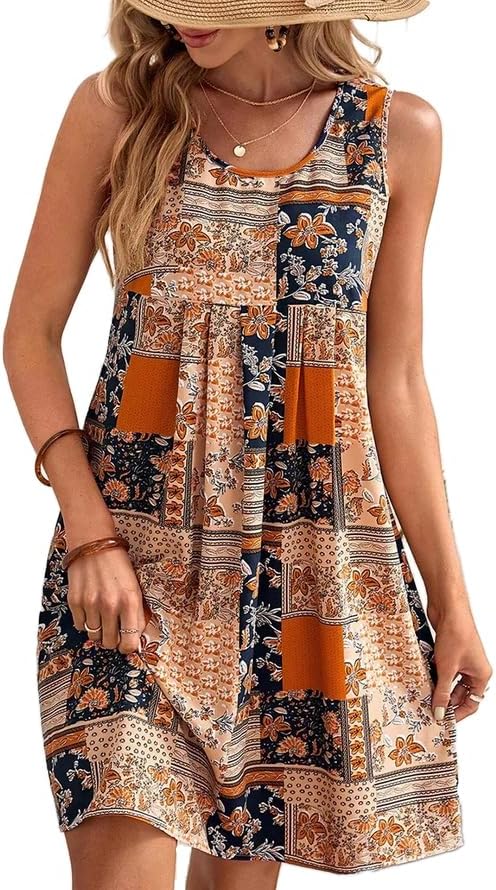 Luna Vestito Boho Estivo da Donna – Abito Floreale Senza Maniche Casual da Spiaggia