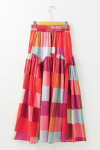 Clara Gonna Maxi Donna a Quadri Multicolor – Gonna Lunga Fluida a Vita Alta